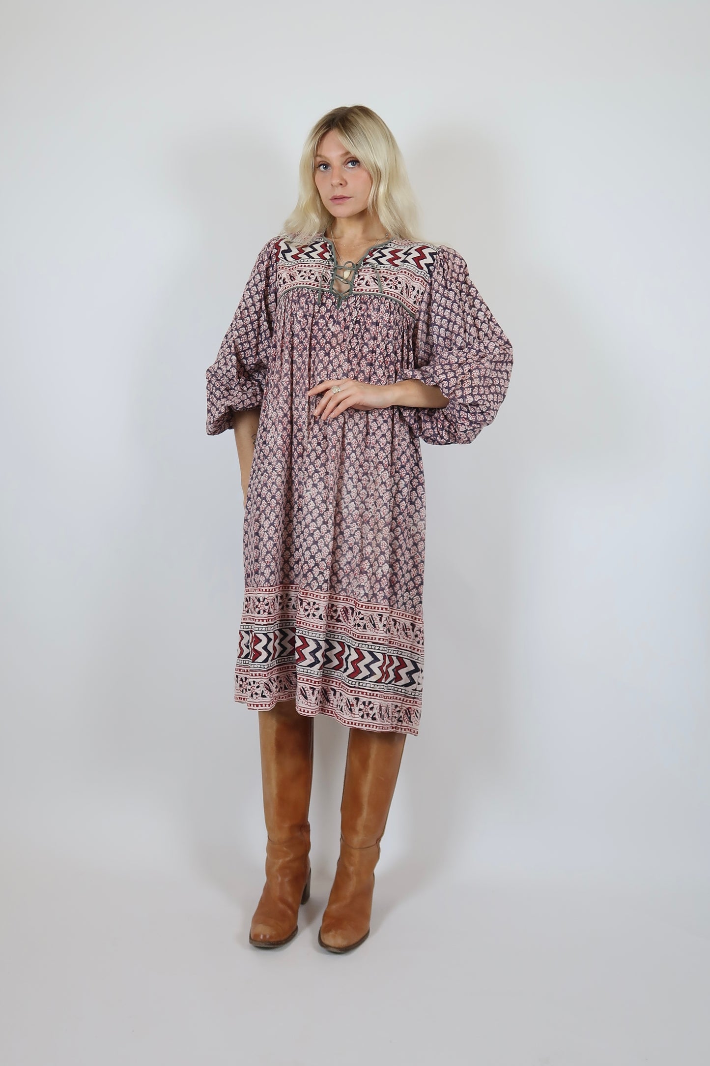 1970s BLOCK PRINT DRESS