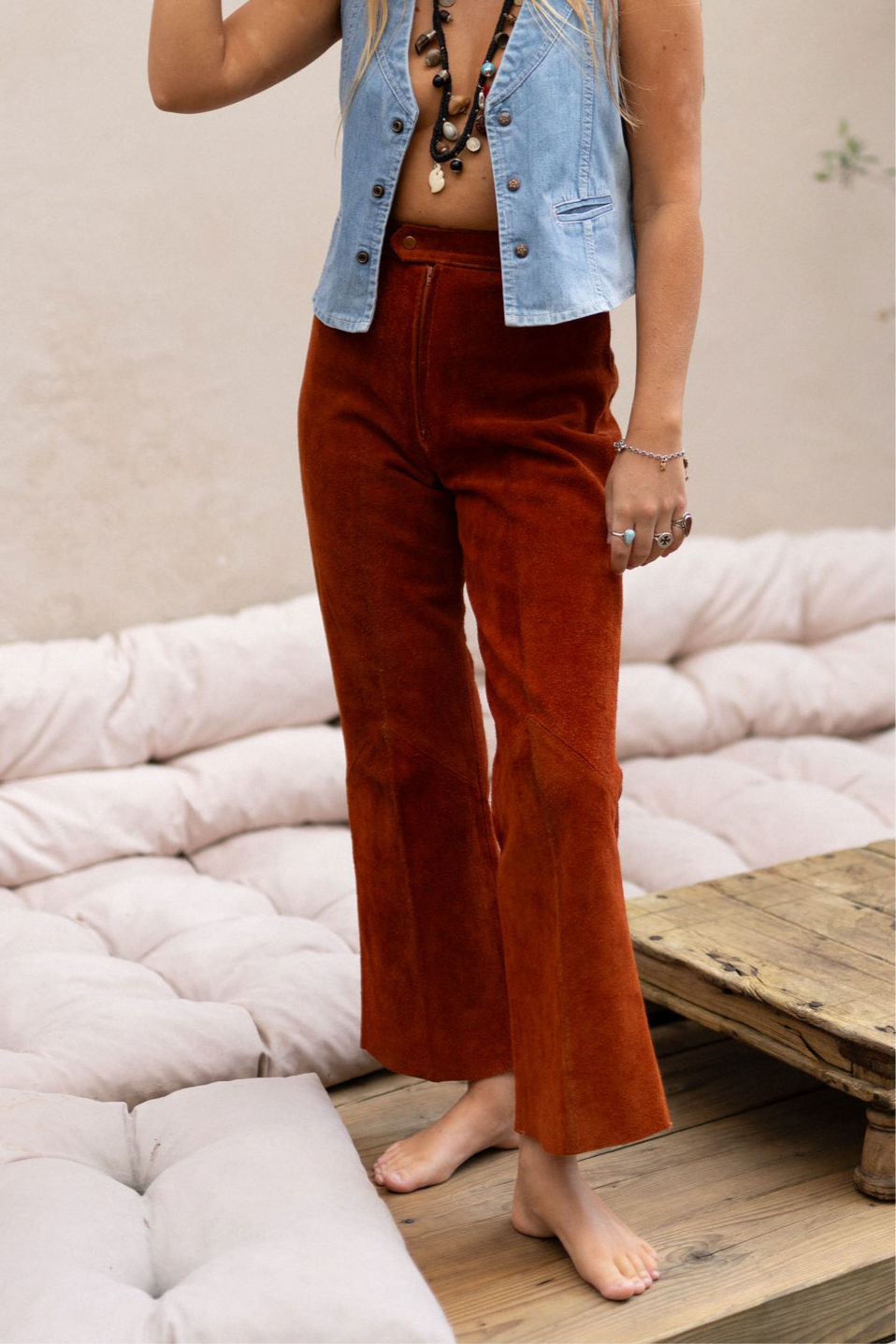 BURNT ORANGE SUEDE FLARES