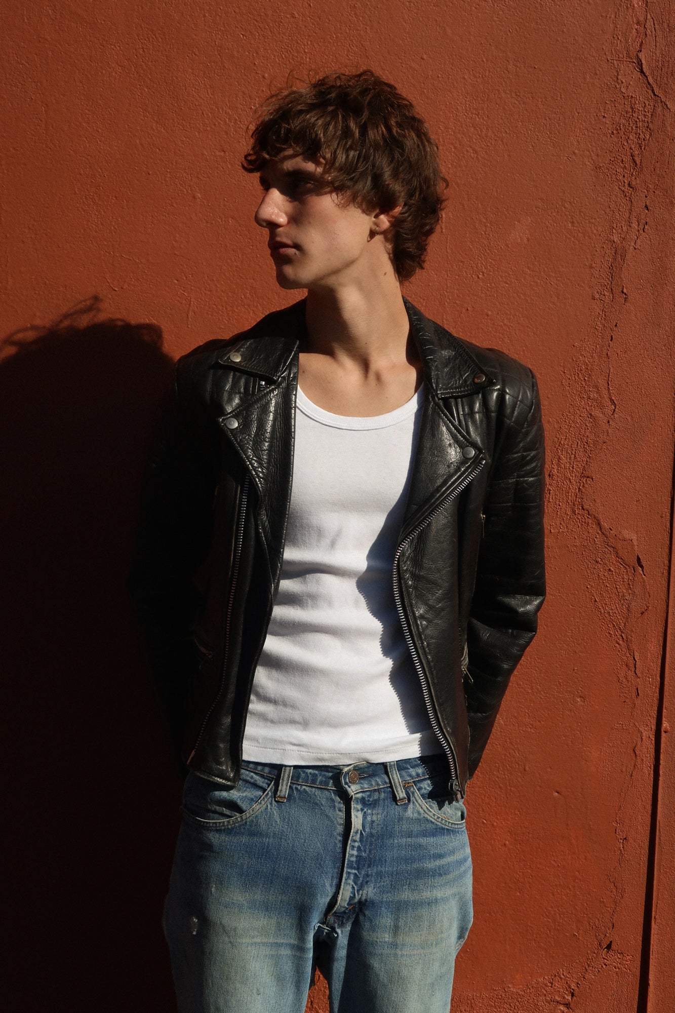 1980s thrashed biker jacket