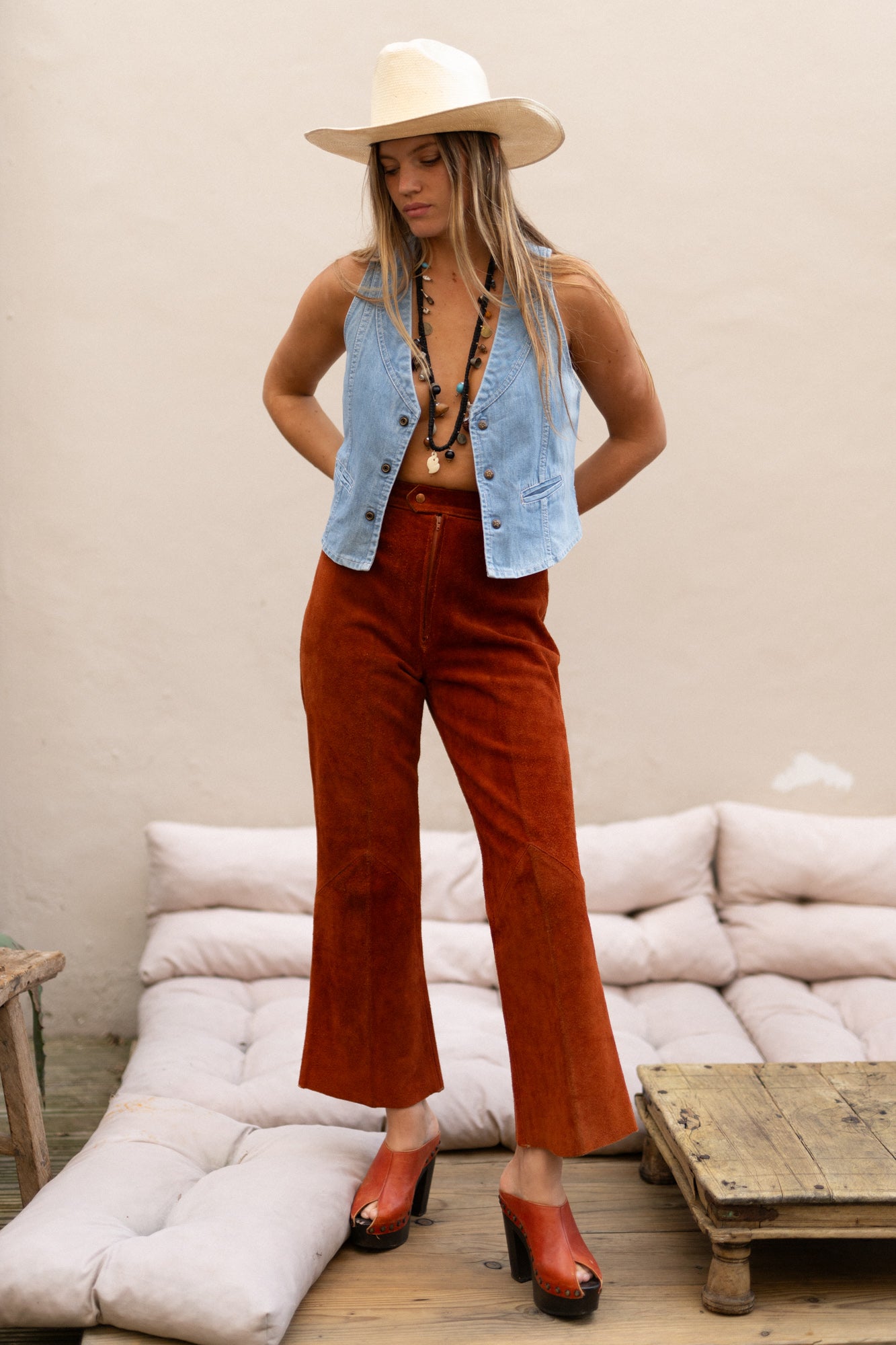 BURNT ORANGE SUEDE FLARES