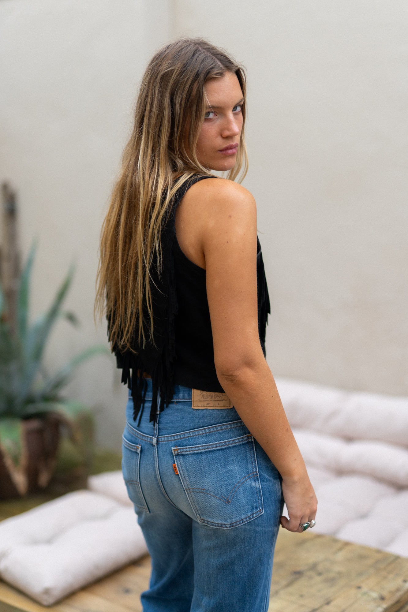 BLACK SUEDE FRINGE TOP