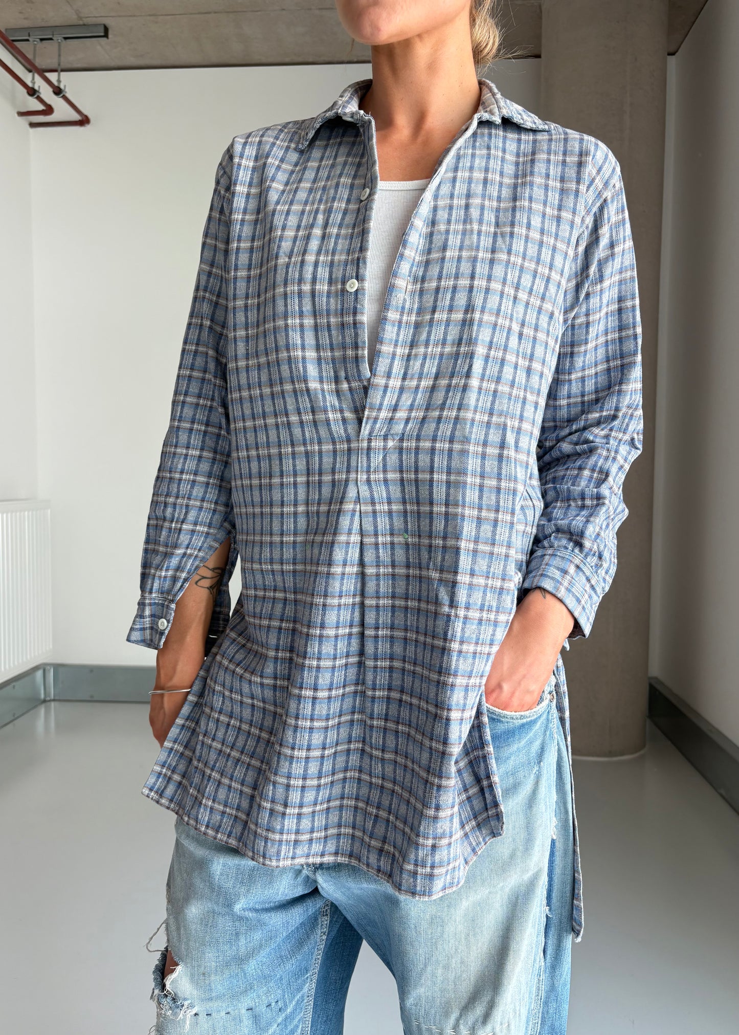 French cotton plaid work shirt