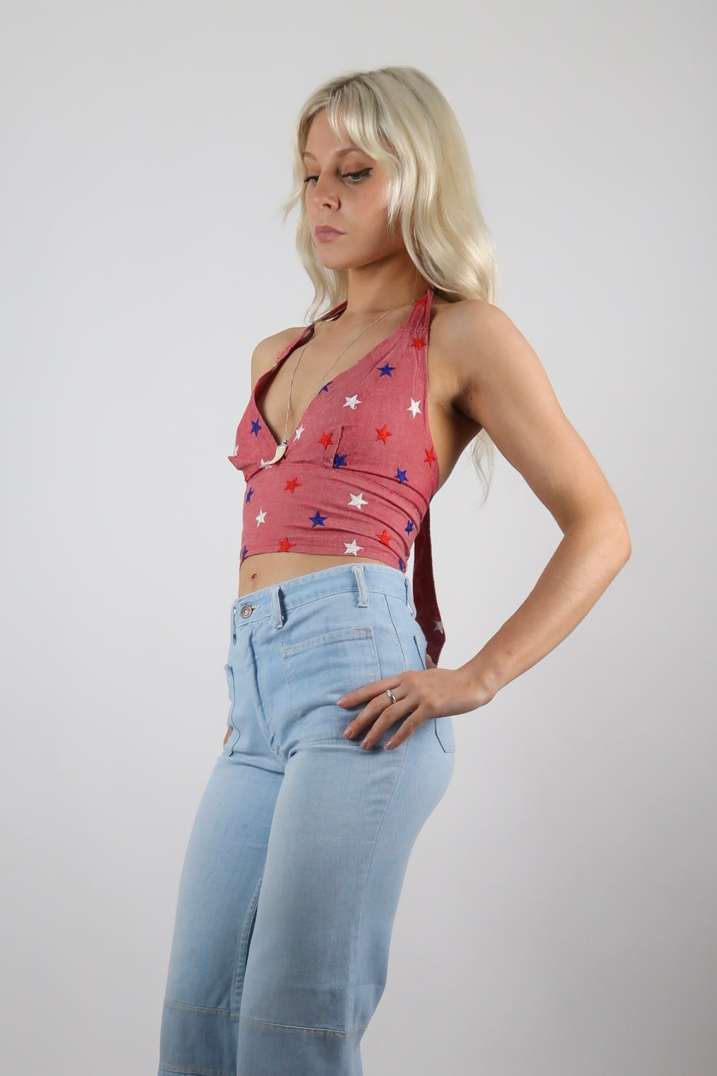 1970s cotton halter top in blue