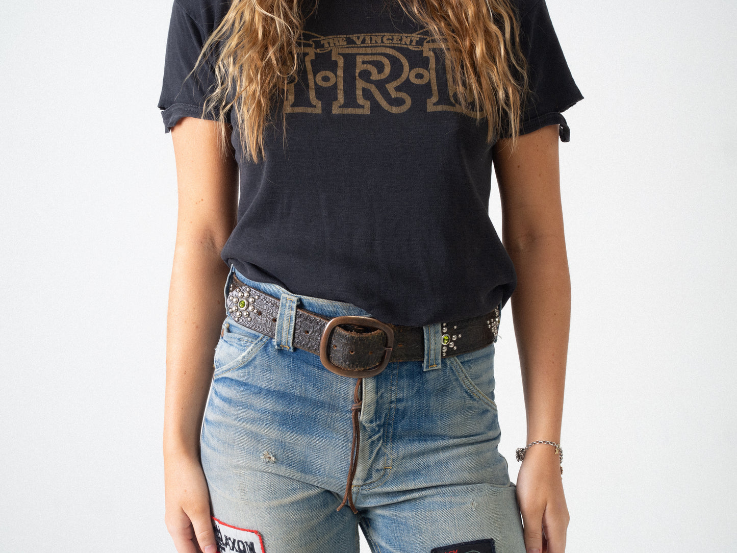 STUDDED LEATHER BELT BLACK