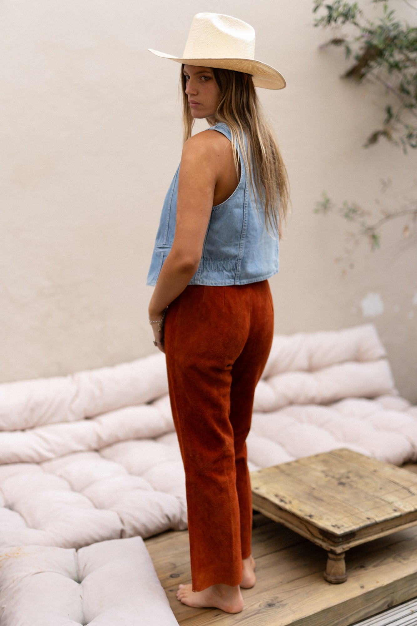 BURNT ORANGE SUEDE FLARES