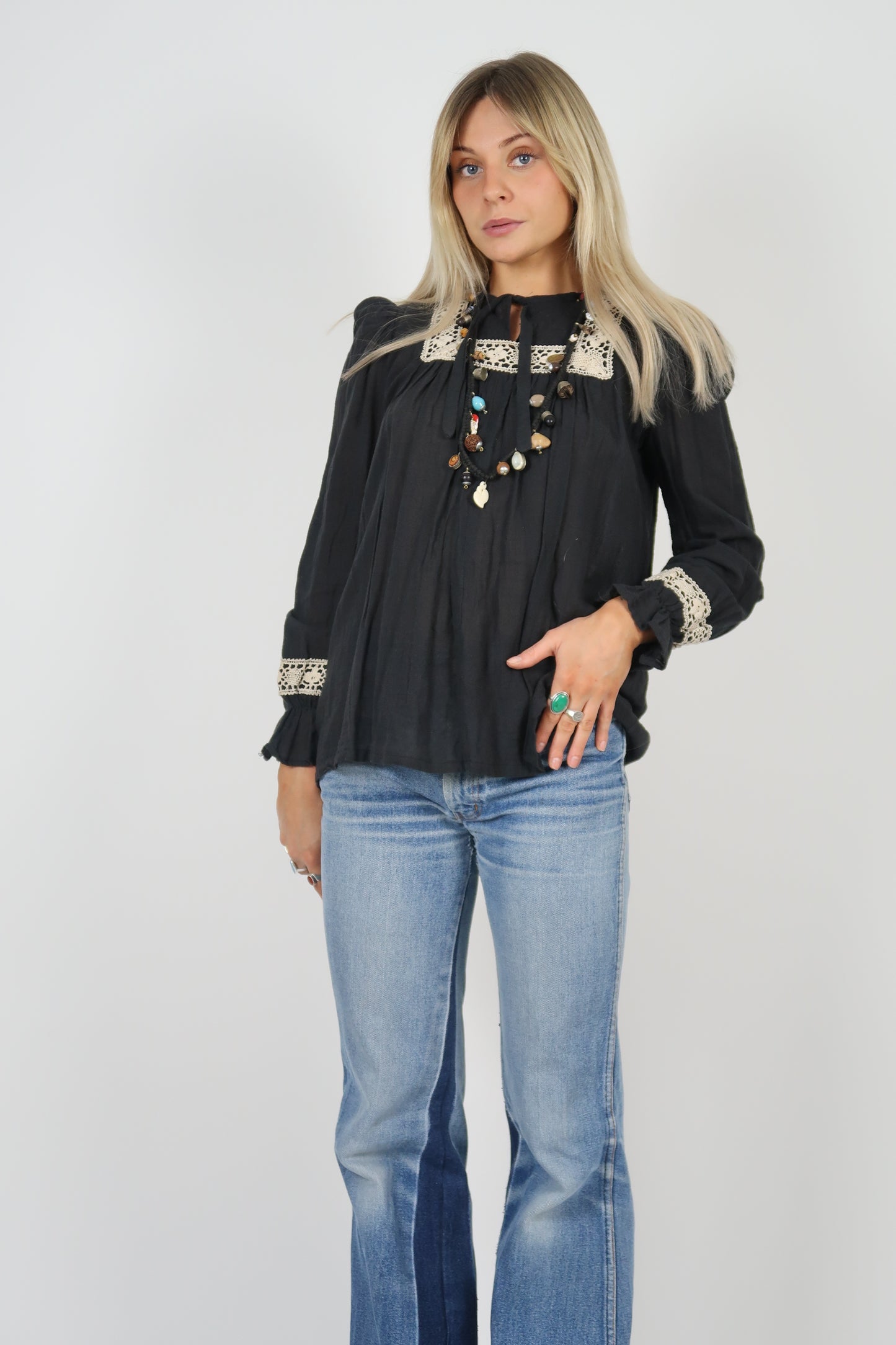 1970s black cotton blouse