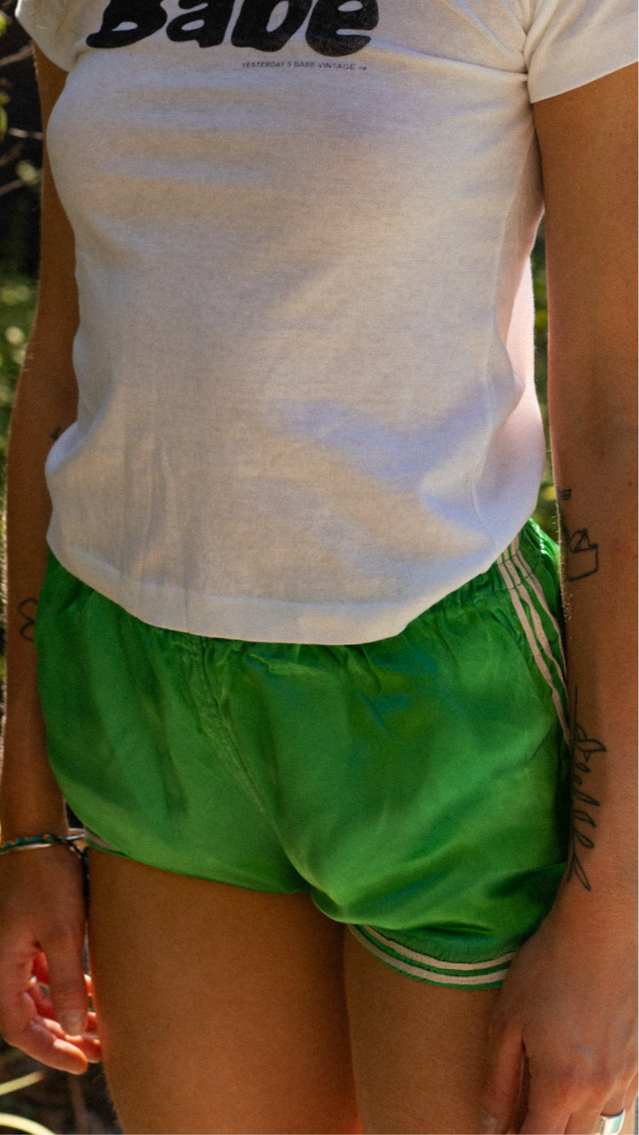 70s Green satin runner shorts