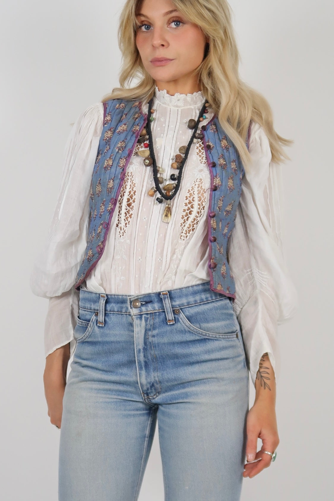 1970s Anohki block print waistcoat