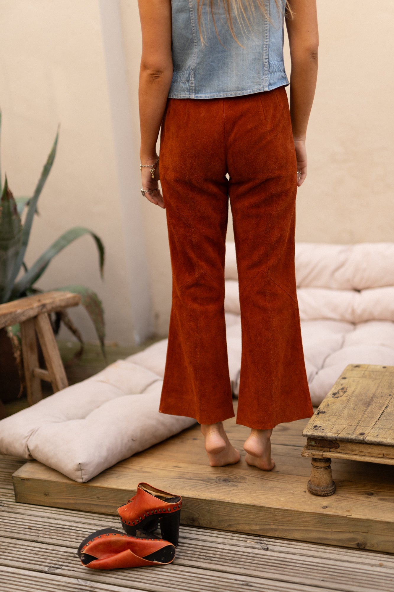BURNT ORANGE SUEDE FLARES