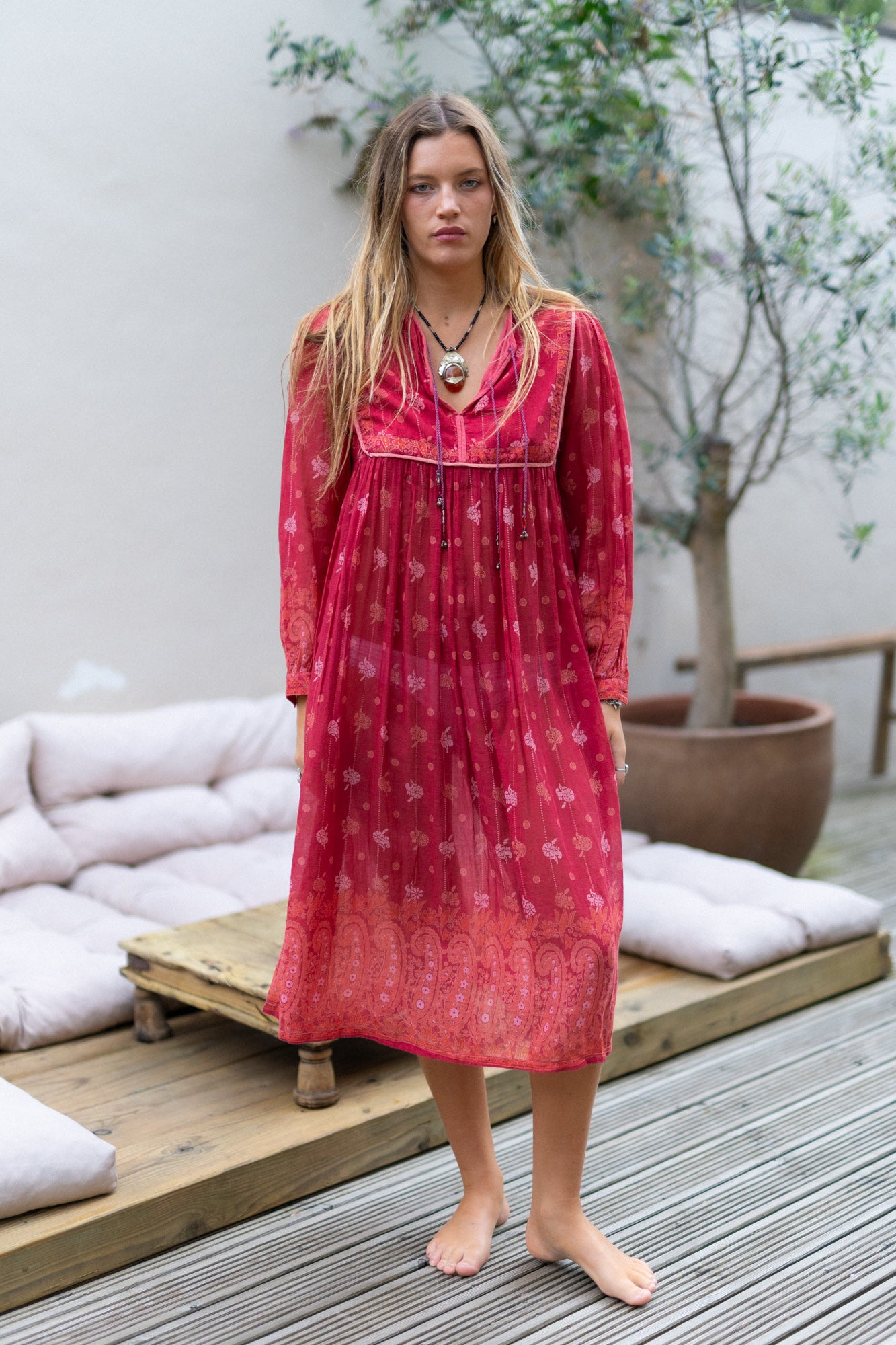 PINK INDIAN MIDI DRESS