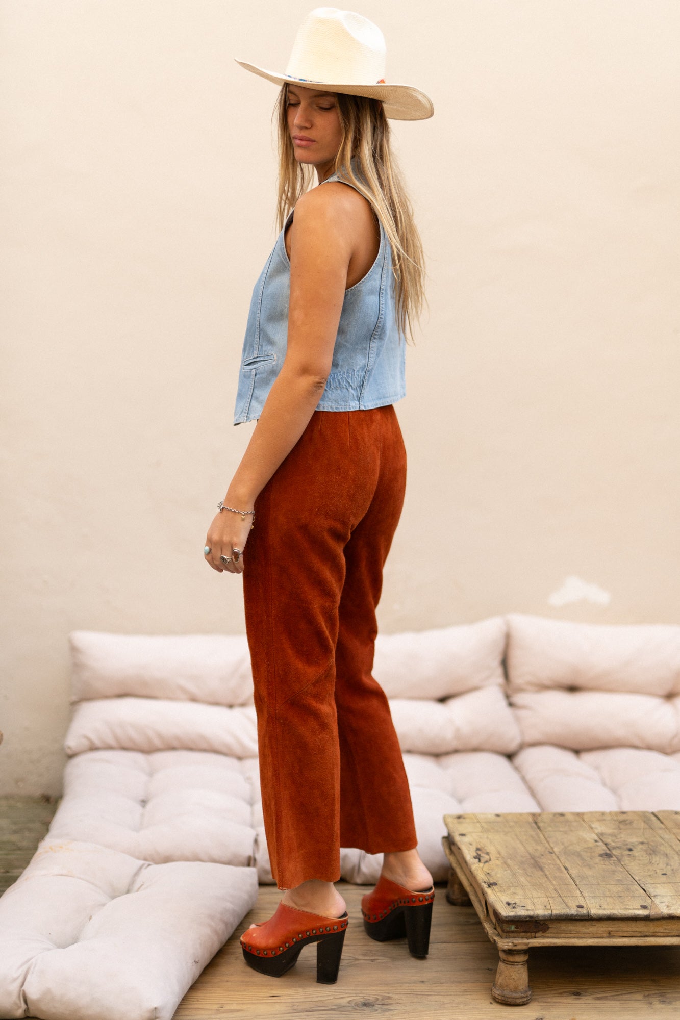 BURNT ORANGE SUEDE FLARES