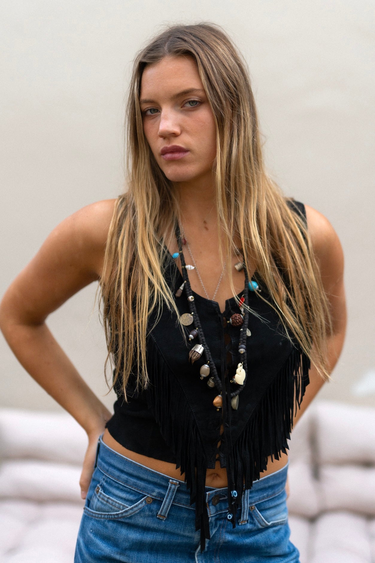 BLACK SUEDE FRINGE TOP