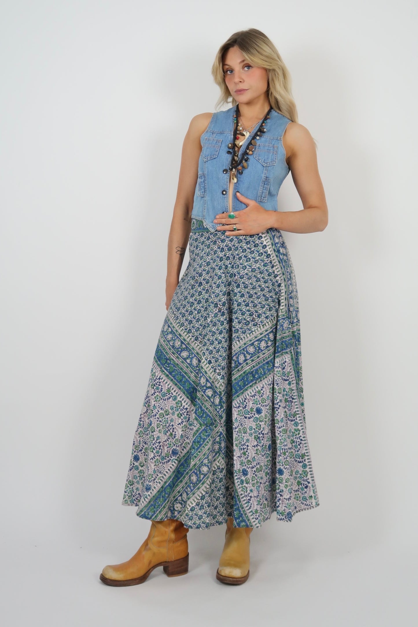 1970s Anohki block print skirt