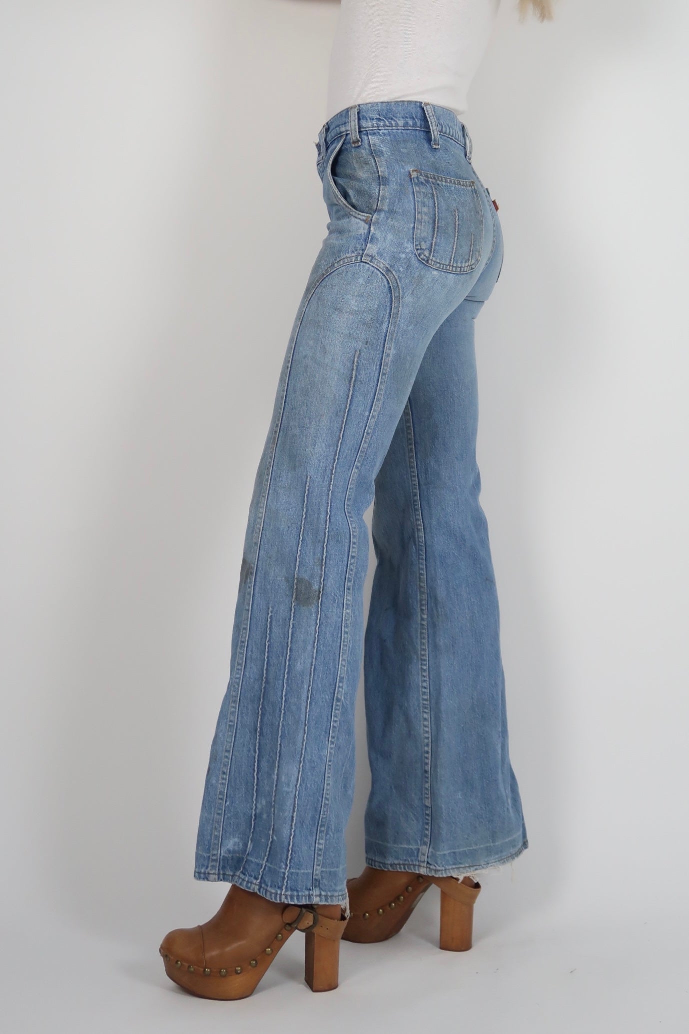1970s orange feather tab jeans