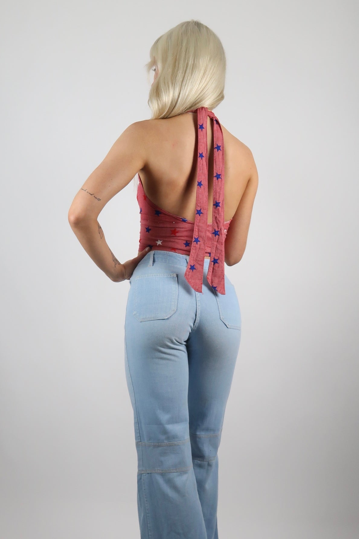 1970s cotton halter top in blue