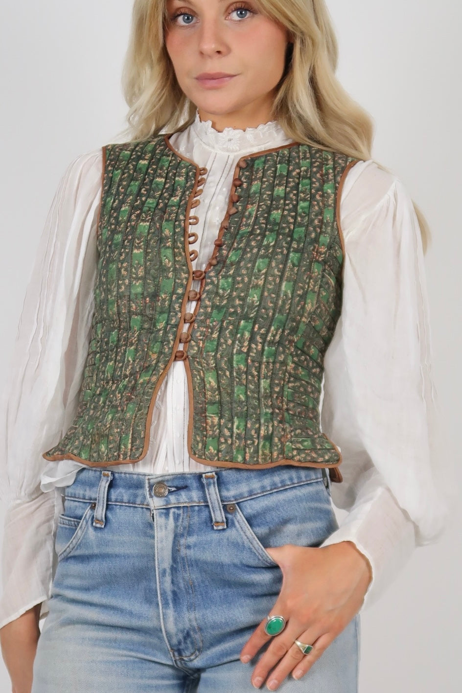 1970s Anohki block print waistcoat
