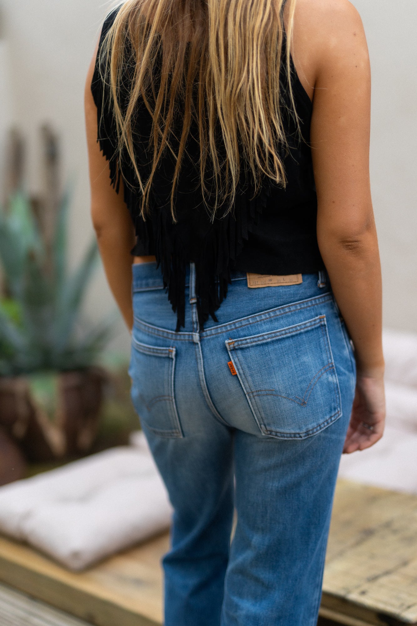 BLACK SUEDE FRINGE TOP
