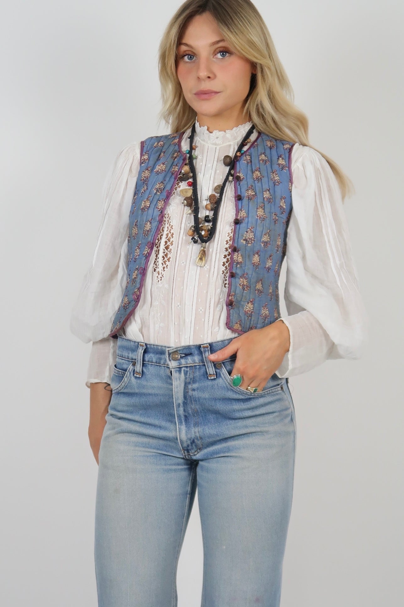 1970s Anohki block print waistcoat