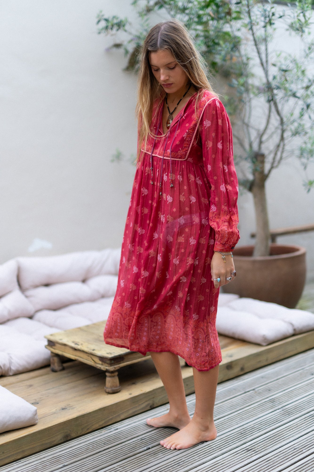 PINK INDIAN MIDI DRESS