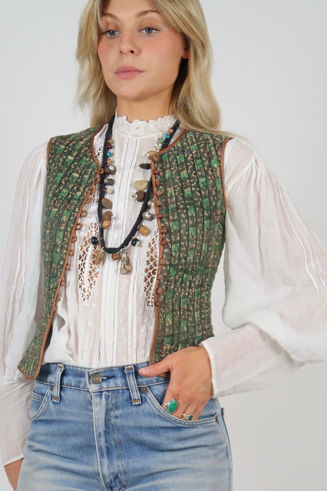 1970s Anohki block print waistcoat