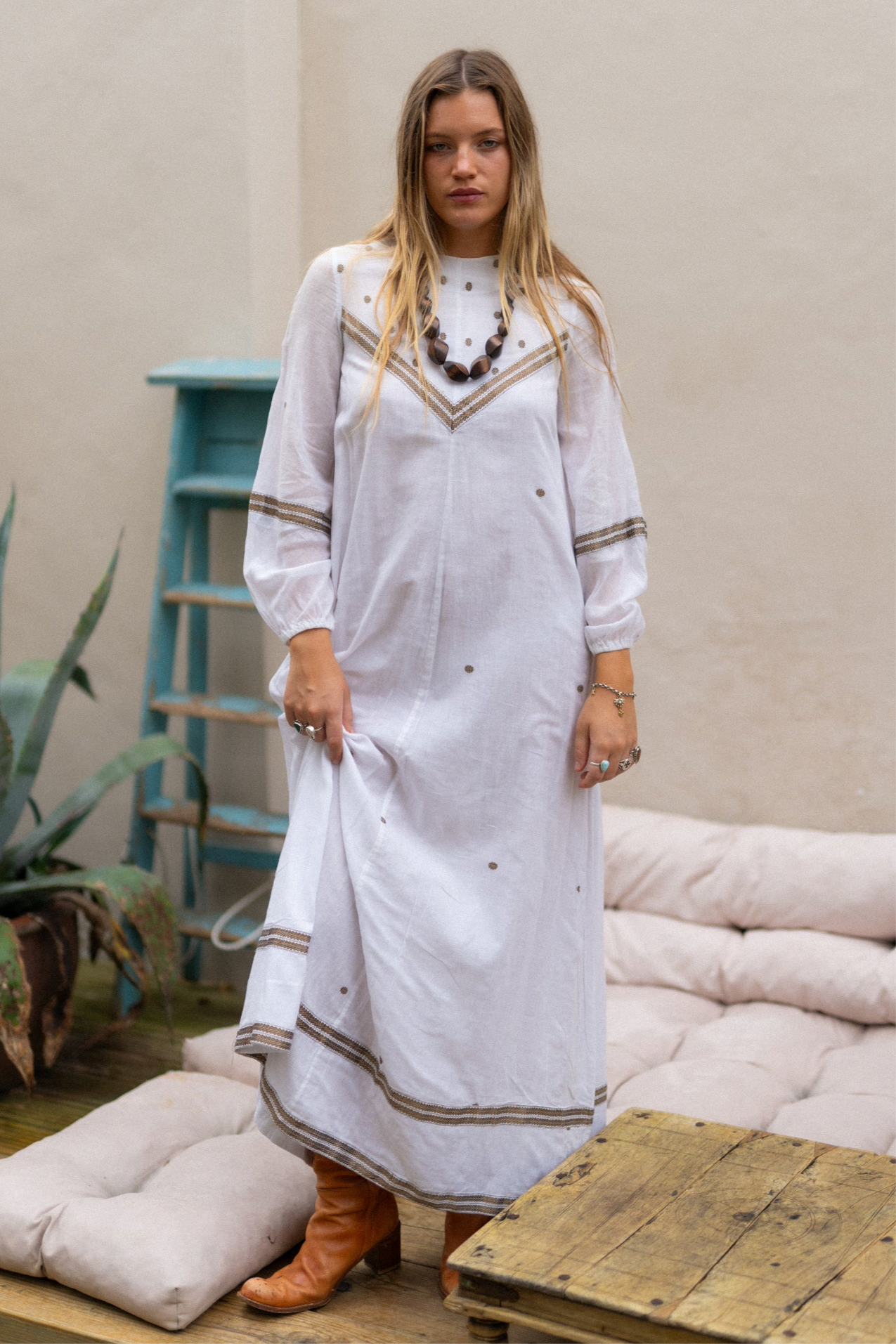 Tracey Lowe white AND GOLD MAXI
