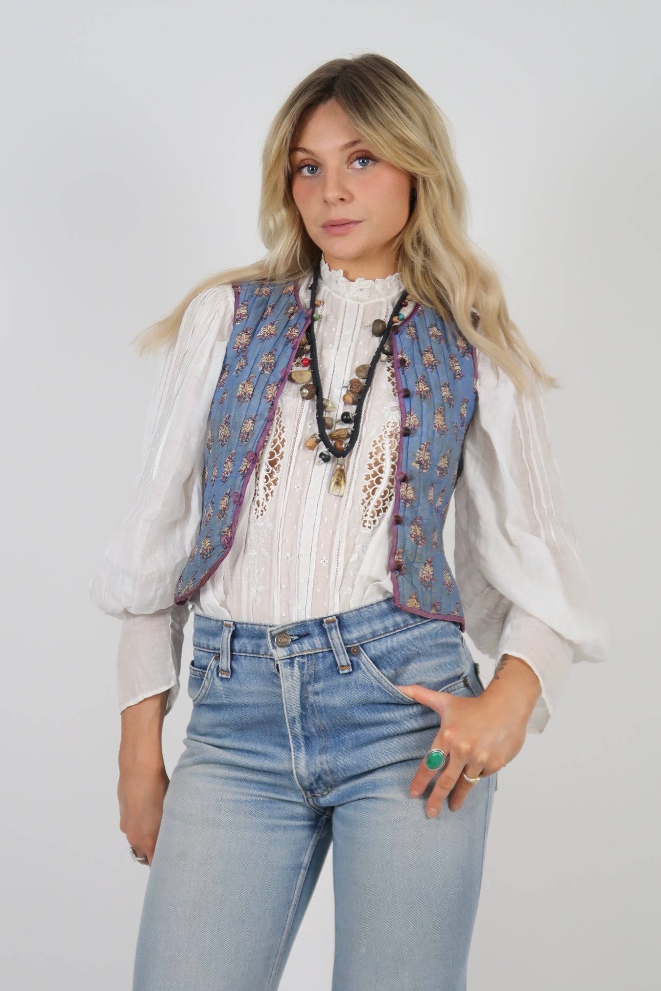 1970s Anohki block print waistcoat