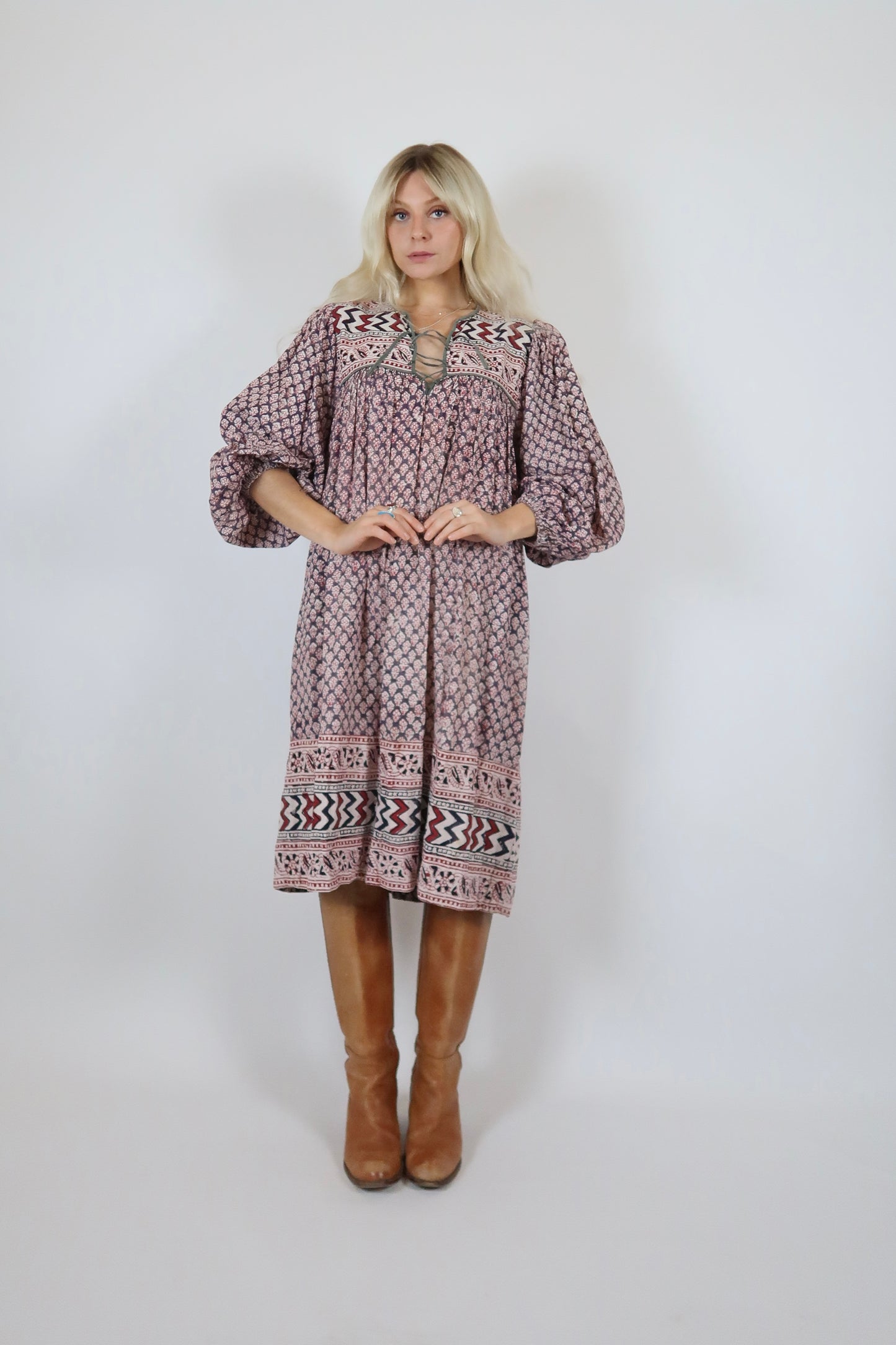 1970s BLOCK PRINT DRESS