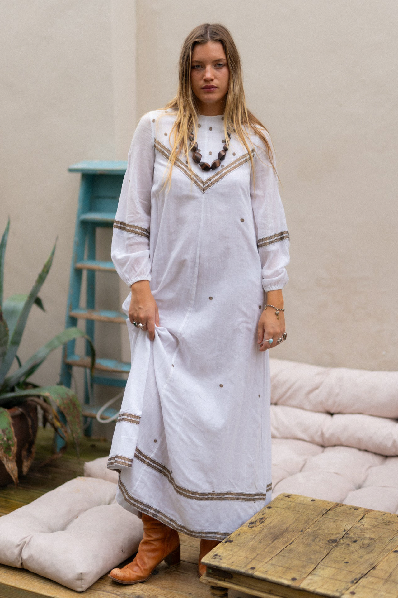 Tracey Lowe white AND GOLD MAXI