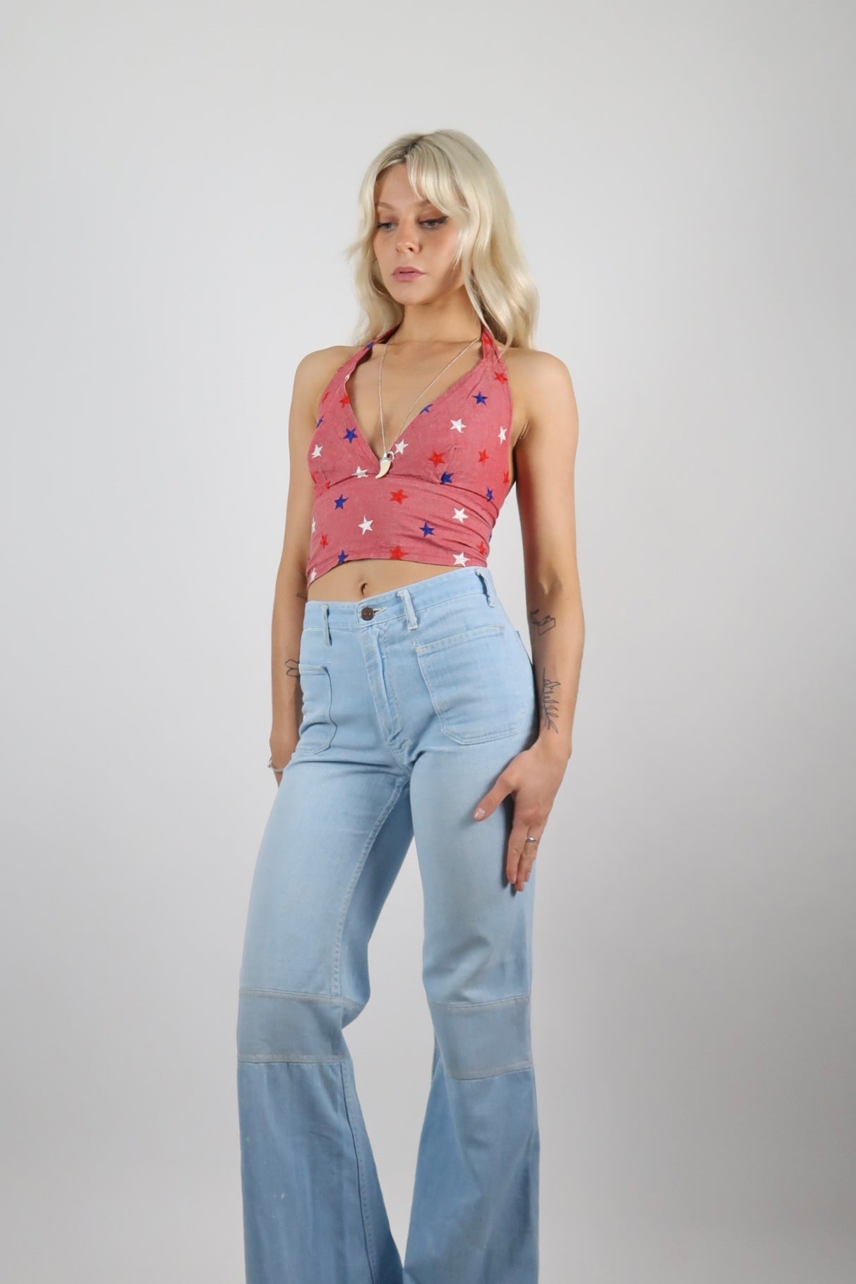 1970s cotton halter top in blue