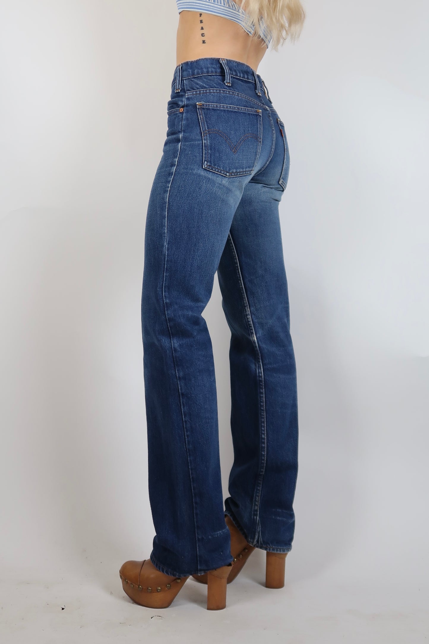 1970s mid dark wash straight leg jeans Levi’s Orange tab