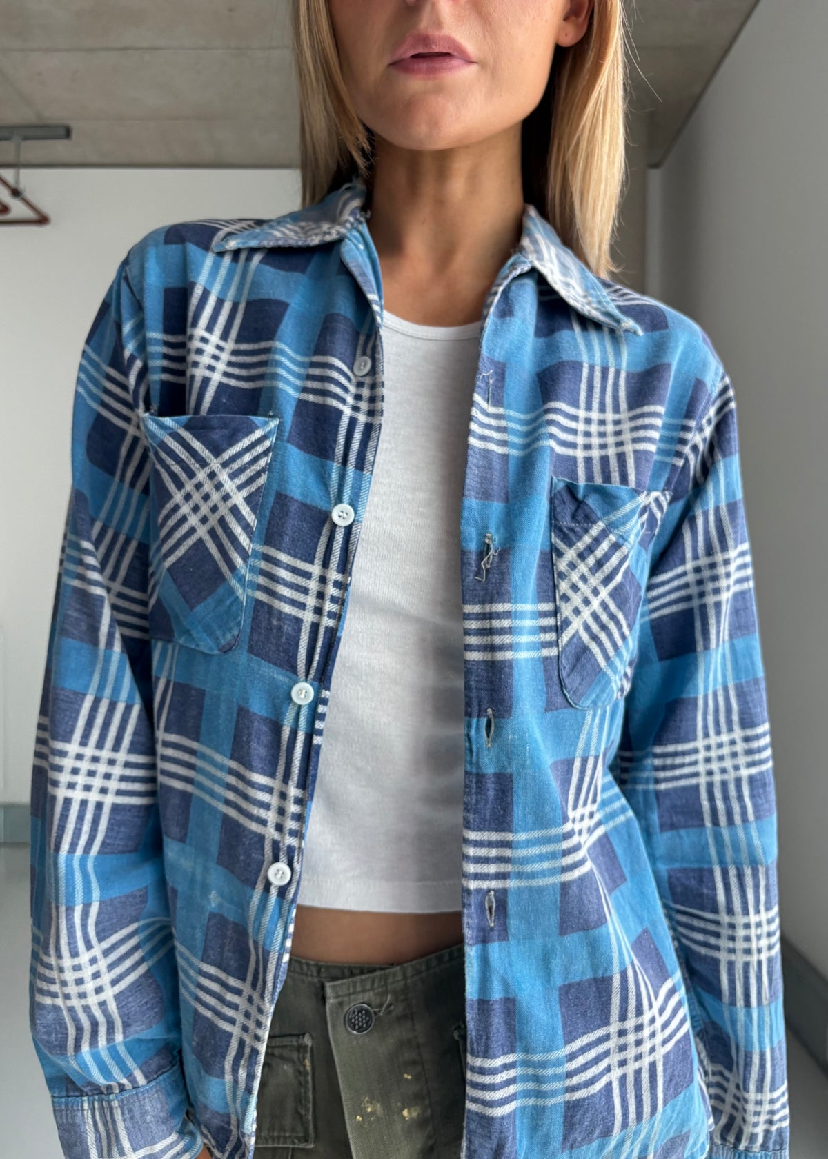 1960s blue cotton flannel