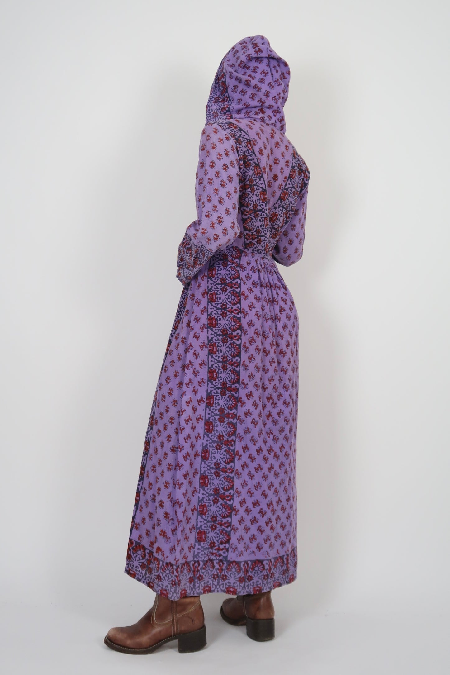1960s hippie hooded kaftan dress purple