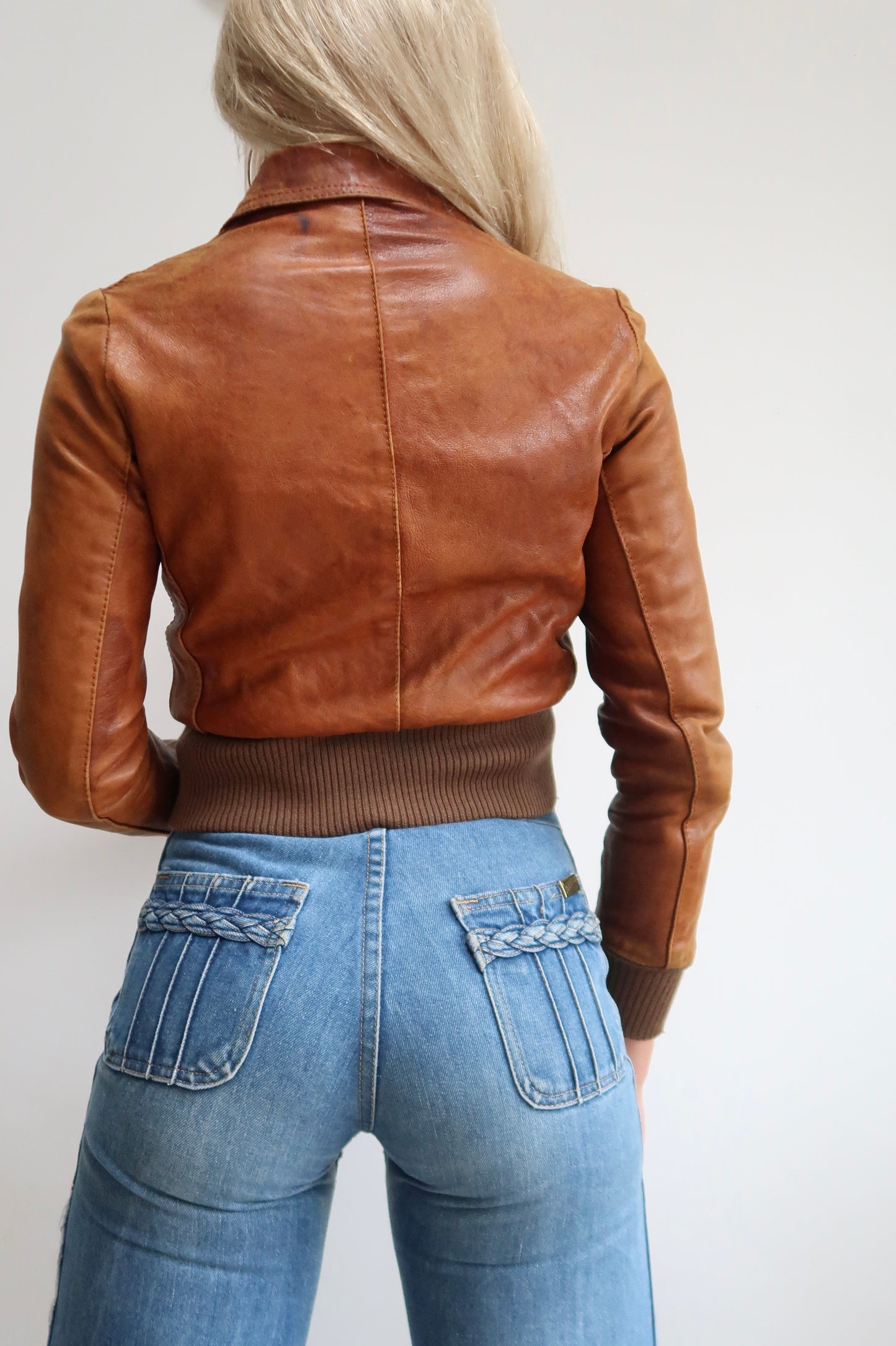 1970s tan fitted bomber