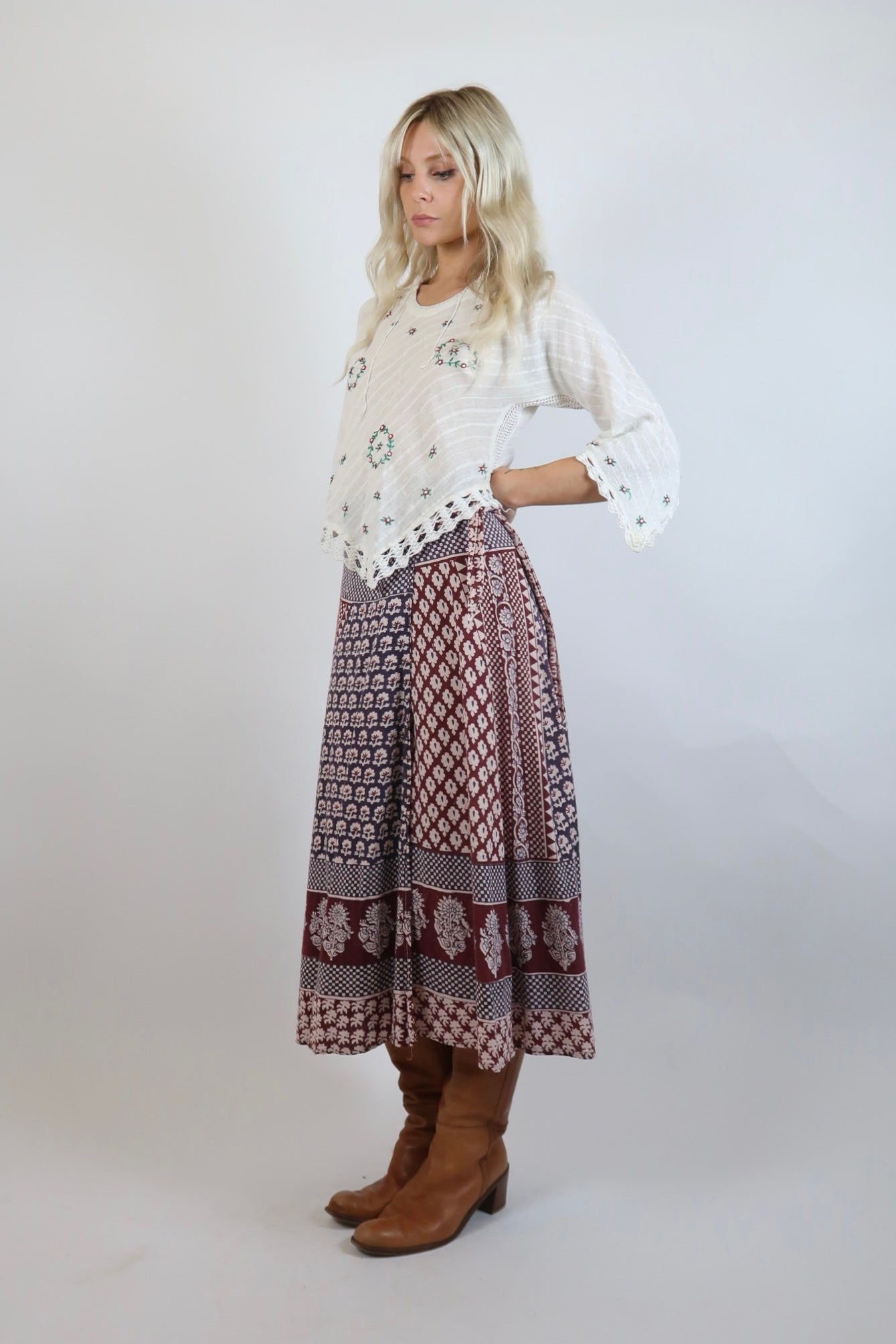 1970s Indian block printed wrap skirt