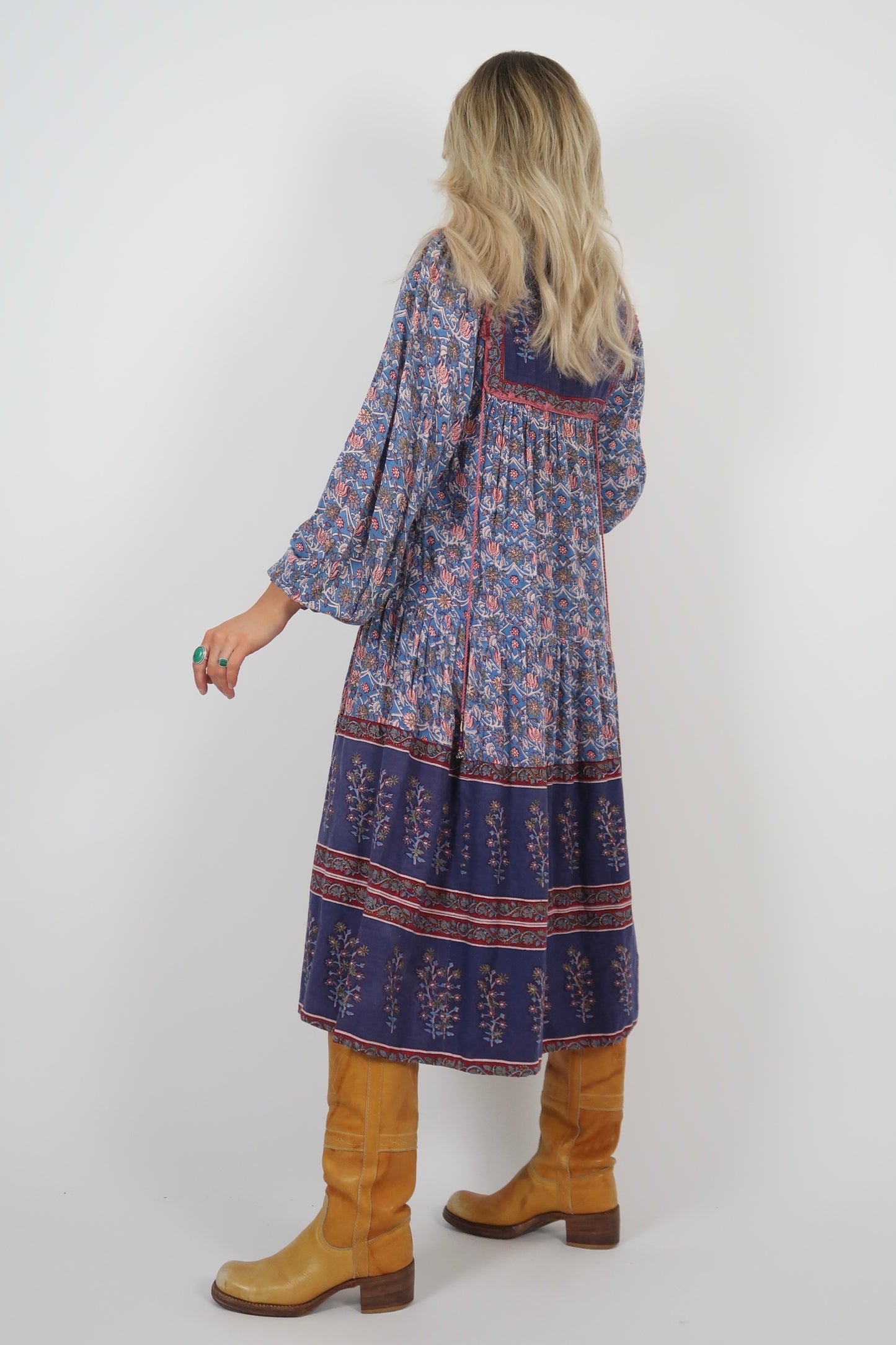 1970s Indian block print midi dress