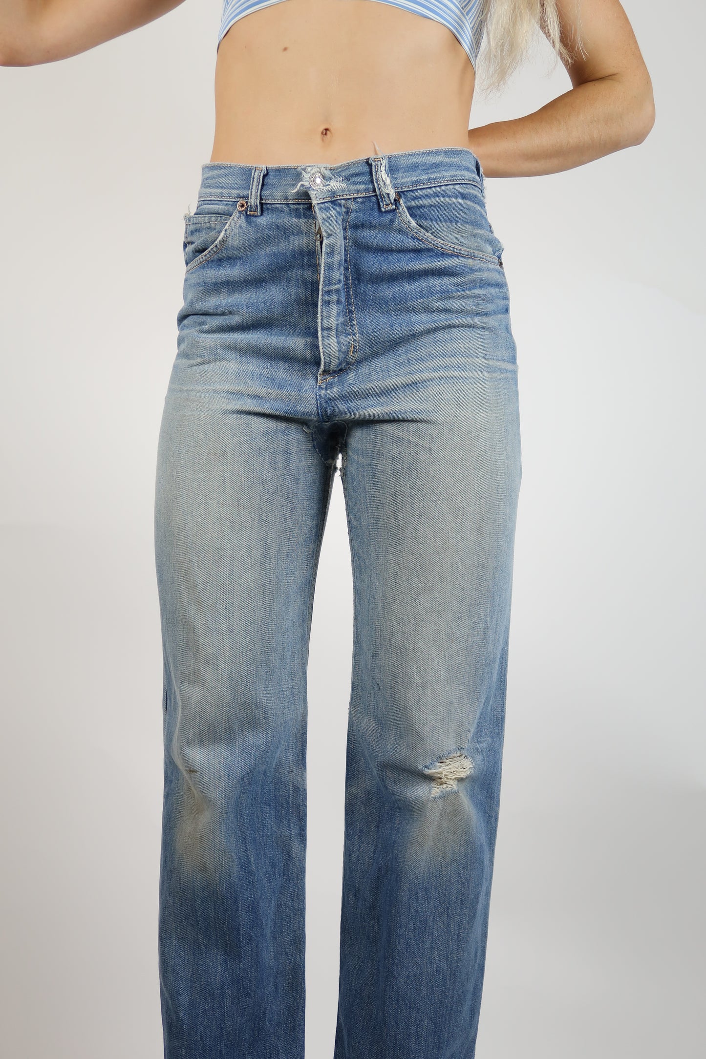 Early 1970s super worn in straight leg jeans