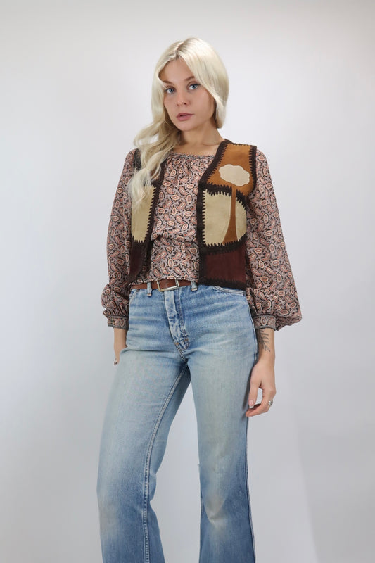 1970s brown suede and knit vest