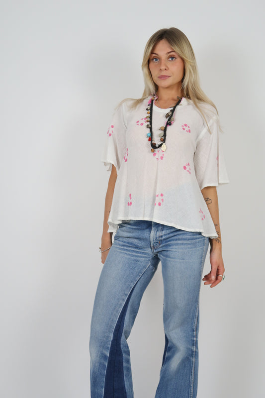 1970s cheesecloth flute sleeve top