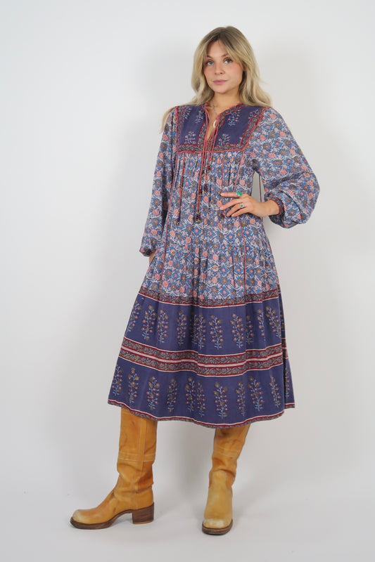 1970s Indian block print midi dress