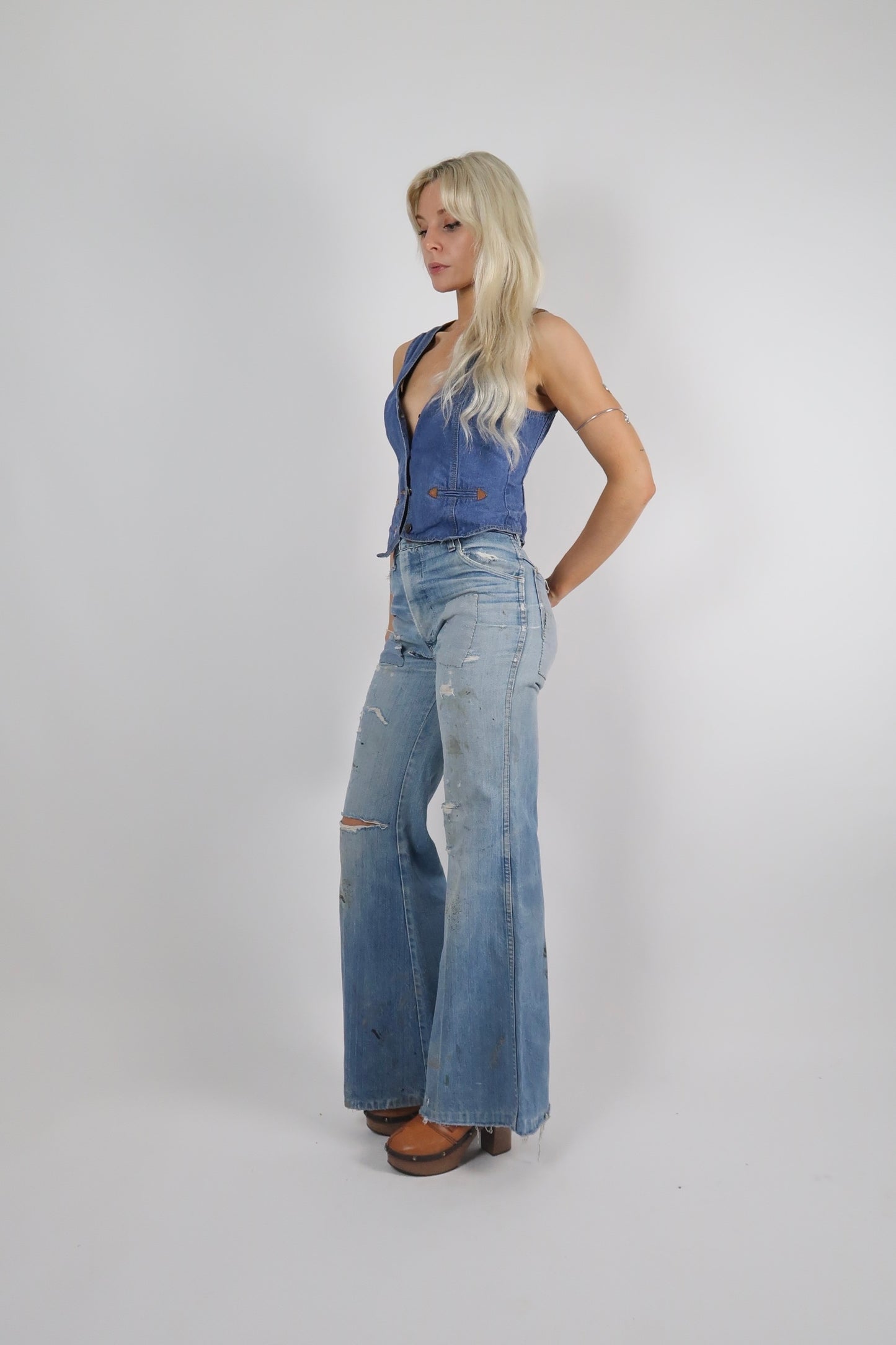 1970s beaten up patched bell bottoms