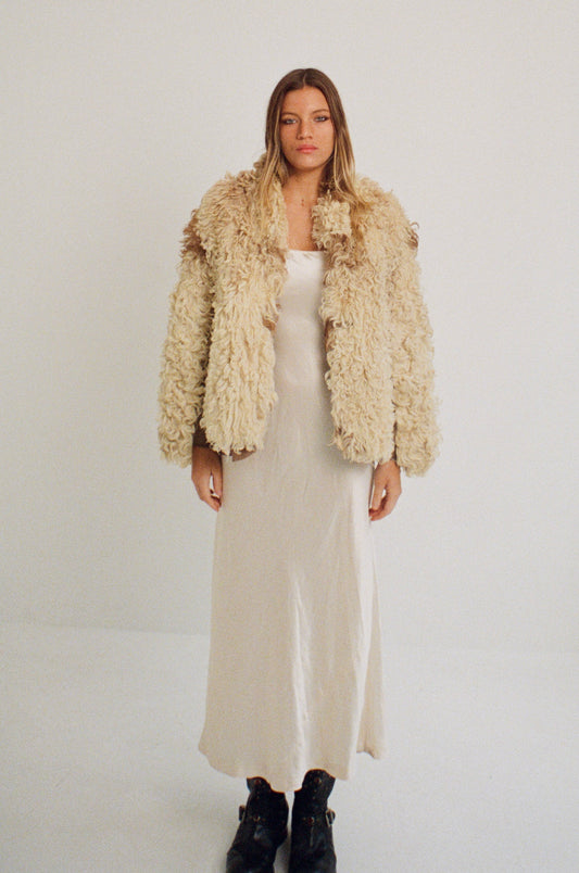 70S MONGOLIAN COAT CREAM & BROWN