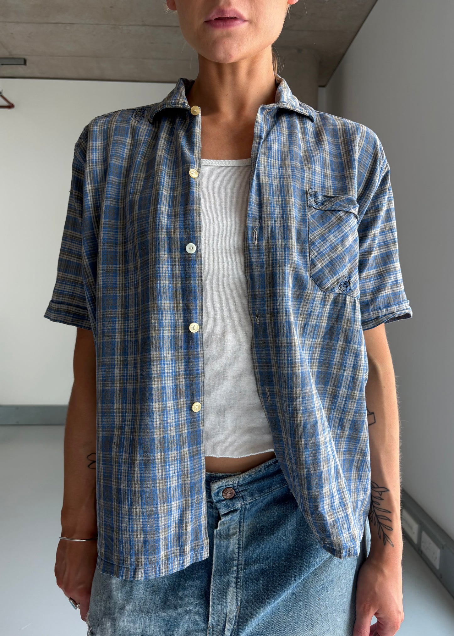 40s 50s work shirt with repairs