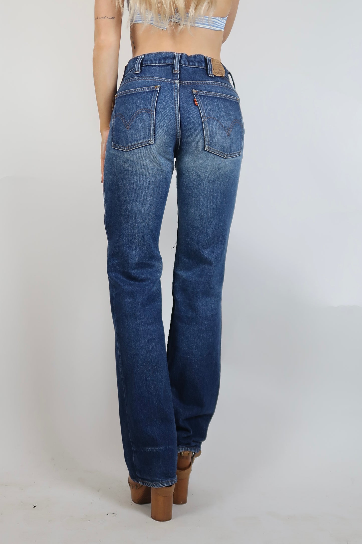 1970s mid dark wash straight leg jeans Levi’s Orange tab