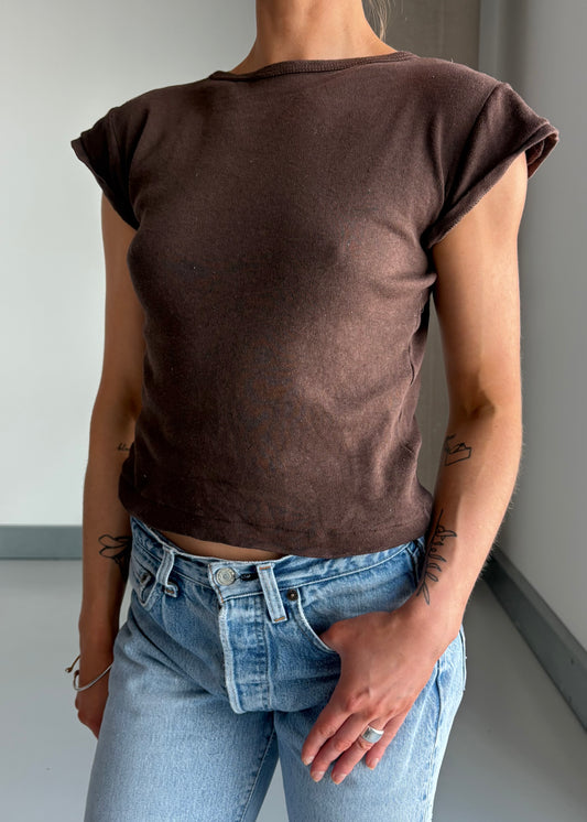 60S CAP SLEEVE TEE BROWN
