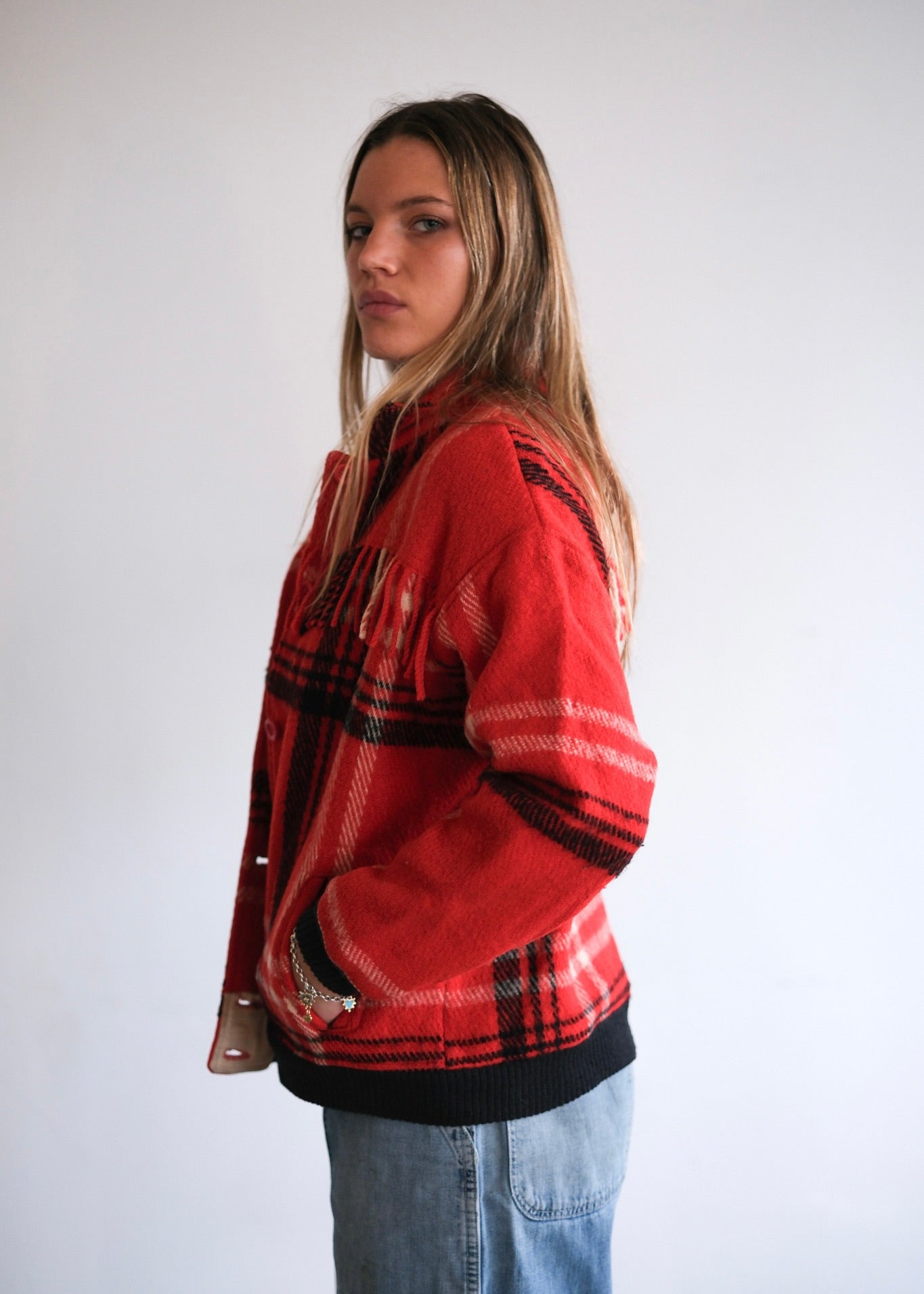 Plaid fringe bomber