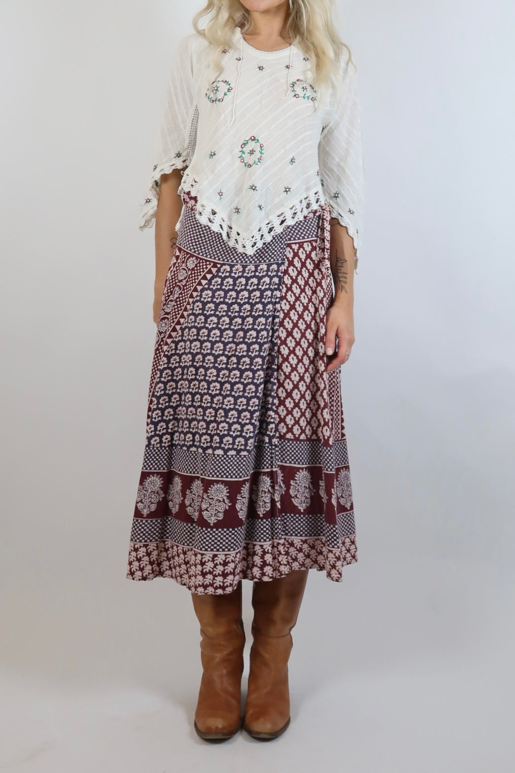 1970s Indian block printed wrap skirt