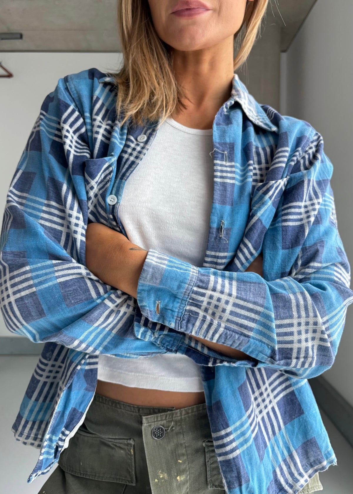 1960s blue cotton flannel