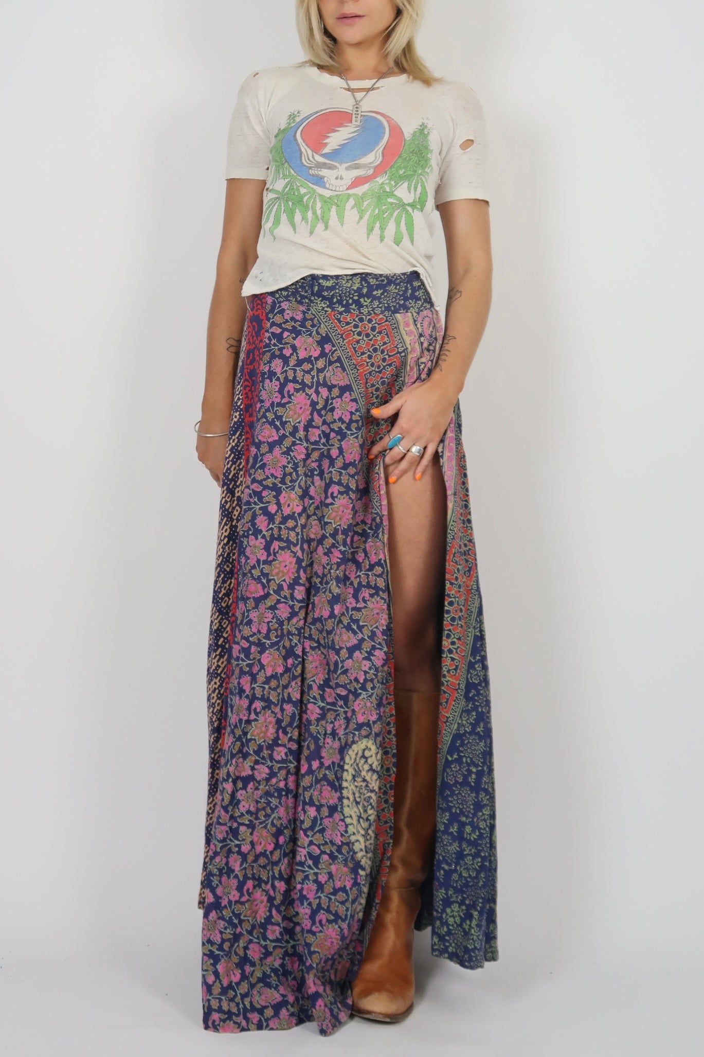 1970s multi block print wrap skirt