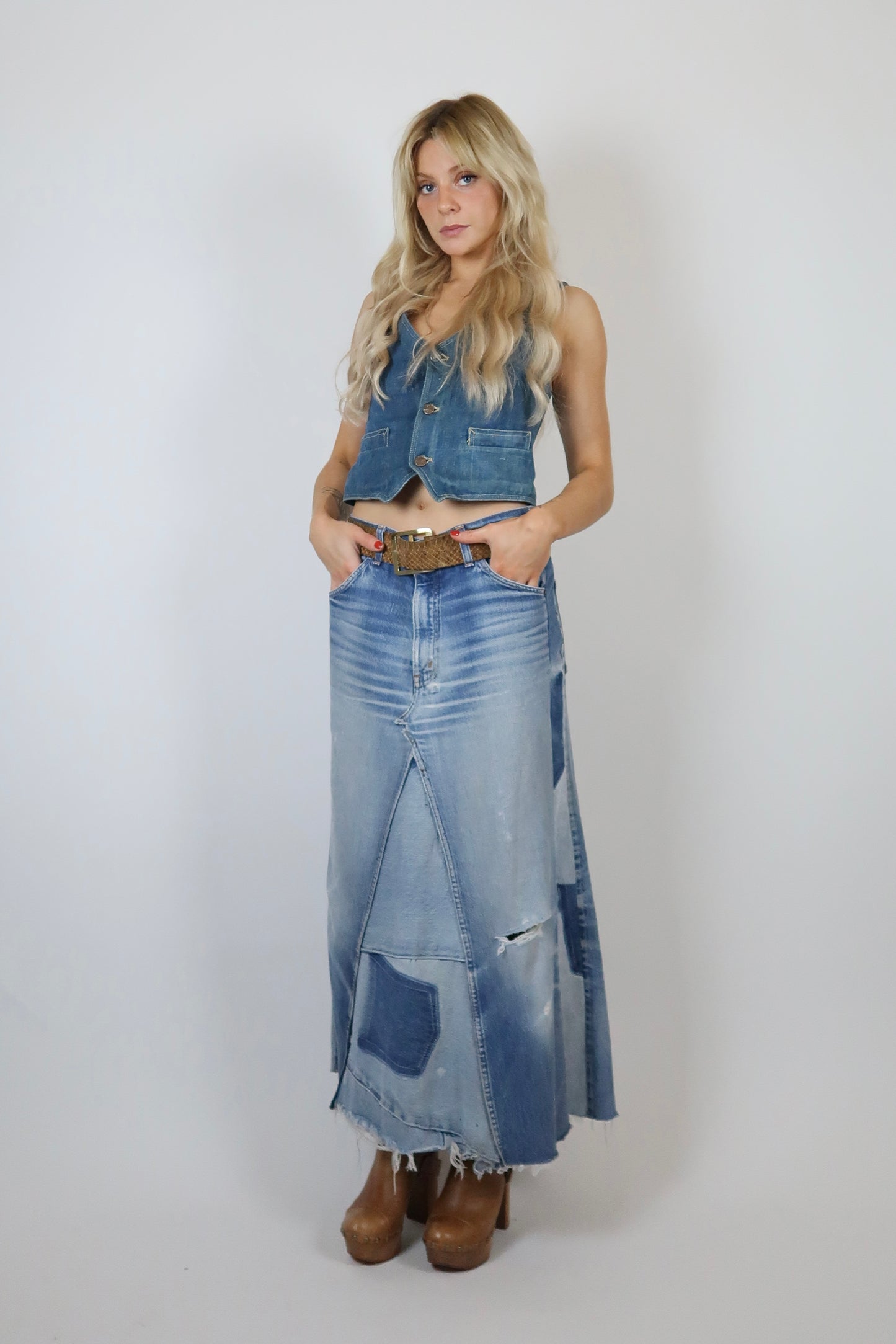 Custom made Orange tab Levis denim skirt