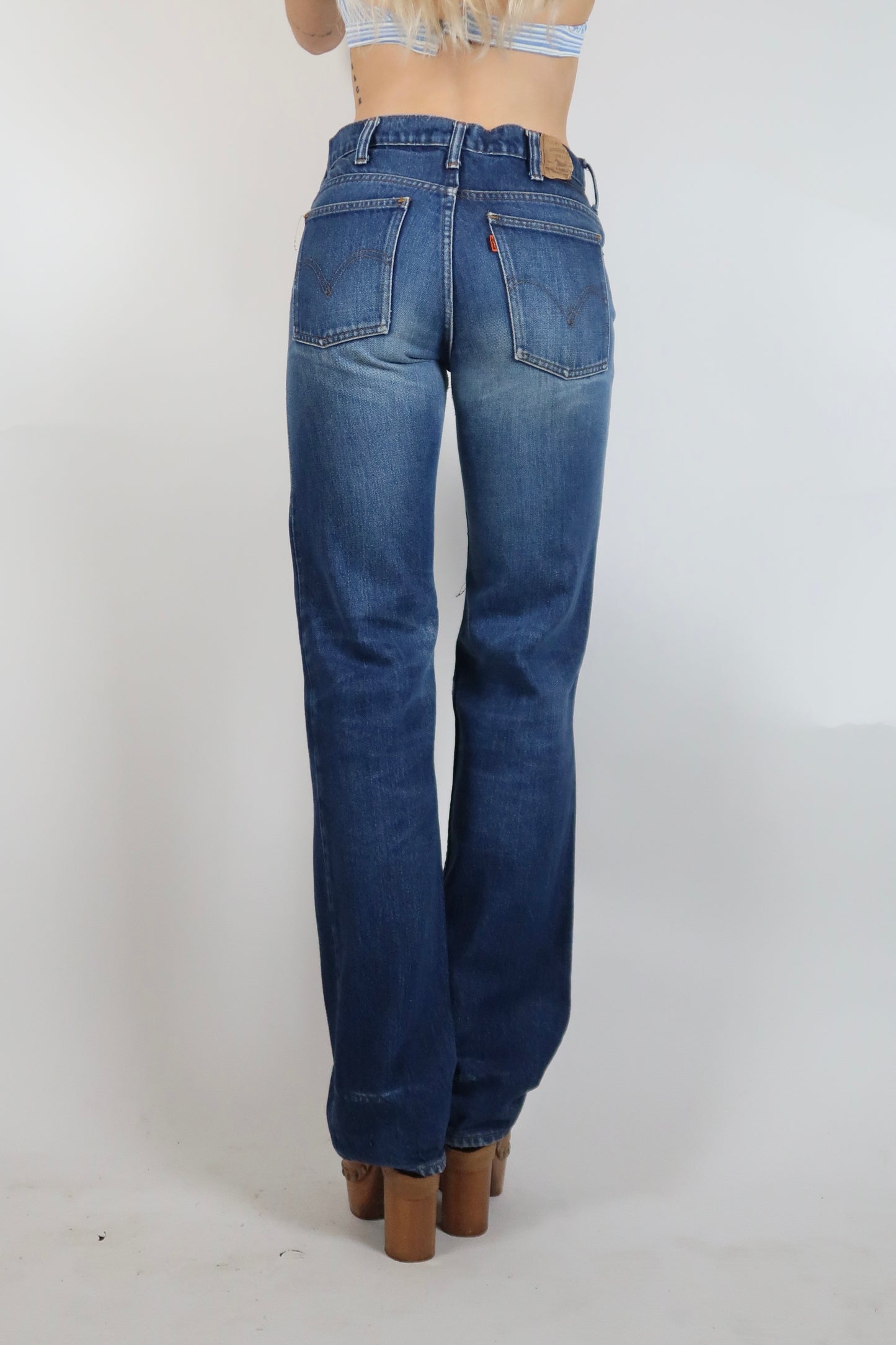 1970s mid dark wash straight leg jeans Levi’s Orange tab